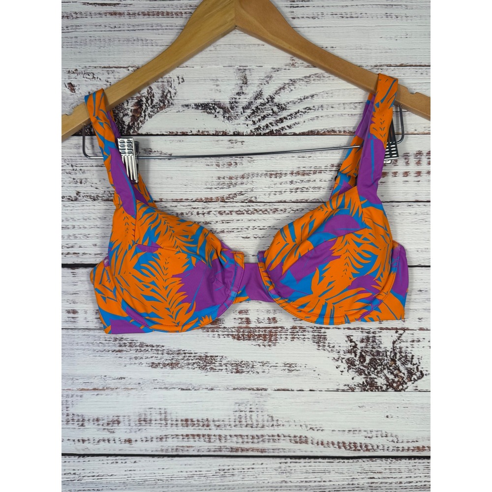 Vetchy Laguna Tropical Palm Underwire Bikini Top Women Large Purple Orange Swim